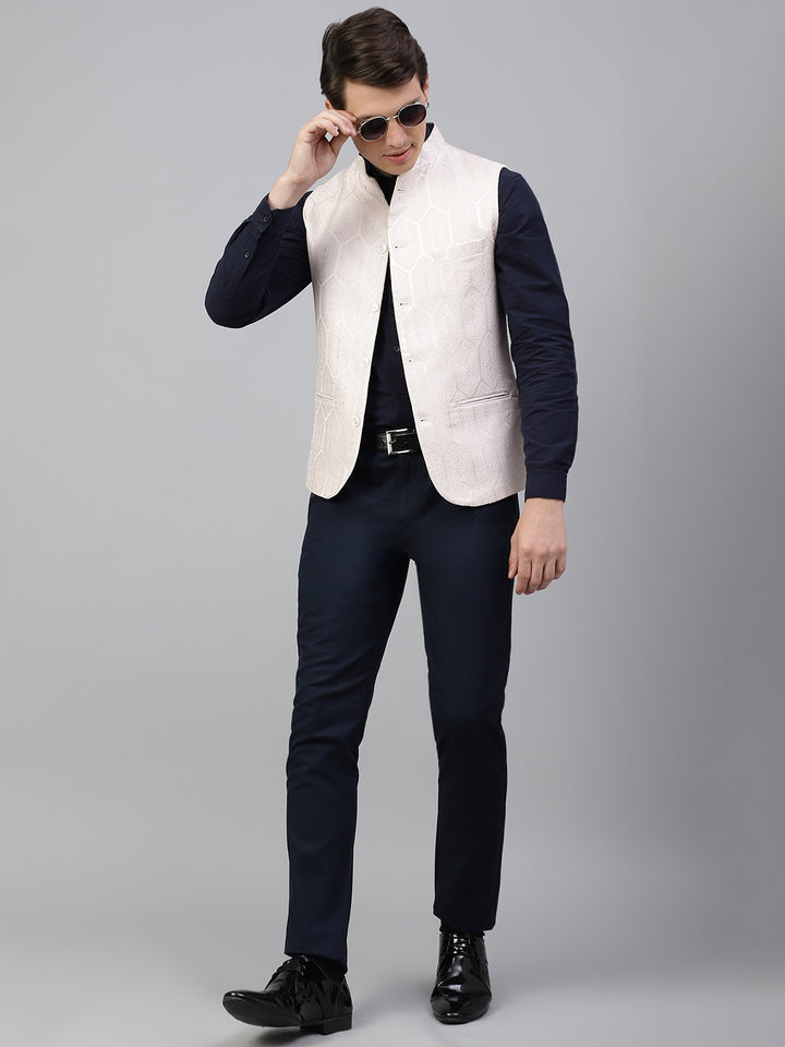 Men Pink Regular Fit Solid Stand Collar Club Wear Waist Coat