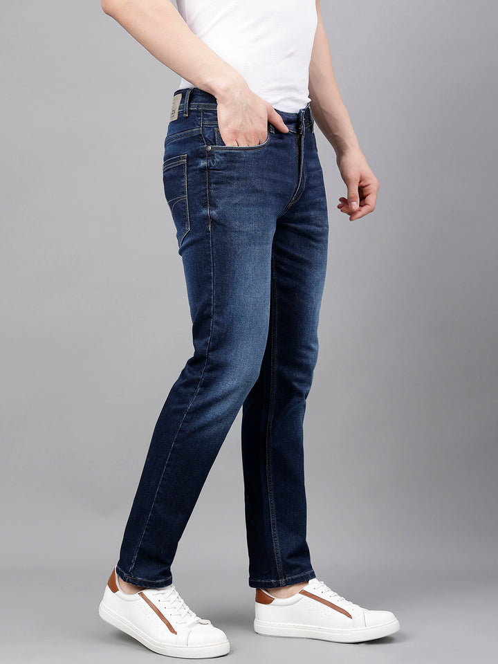 Men Mid Blue Slim Fit Washed Mid Rise Stretchable Jeans