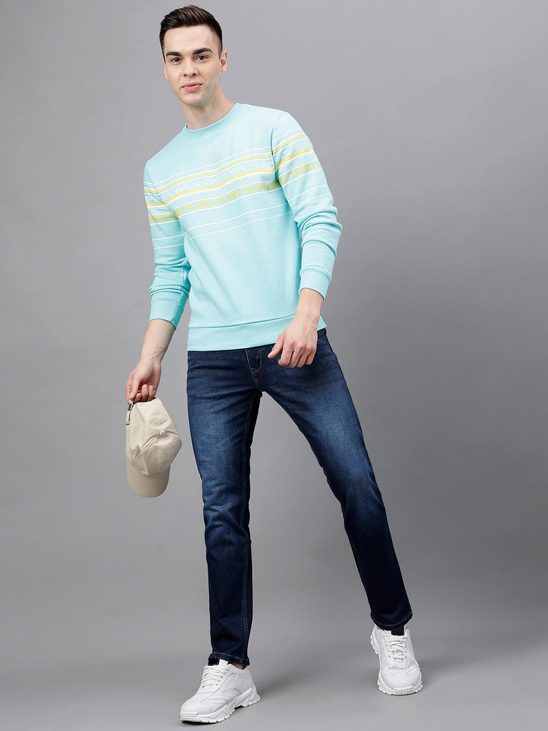 Men Sea Green Standard Fit Striped Sweat Shirt