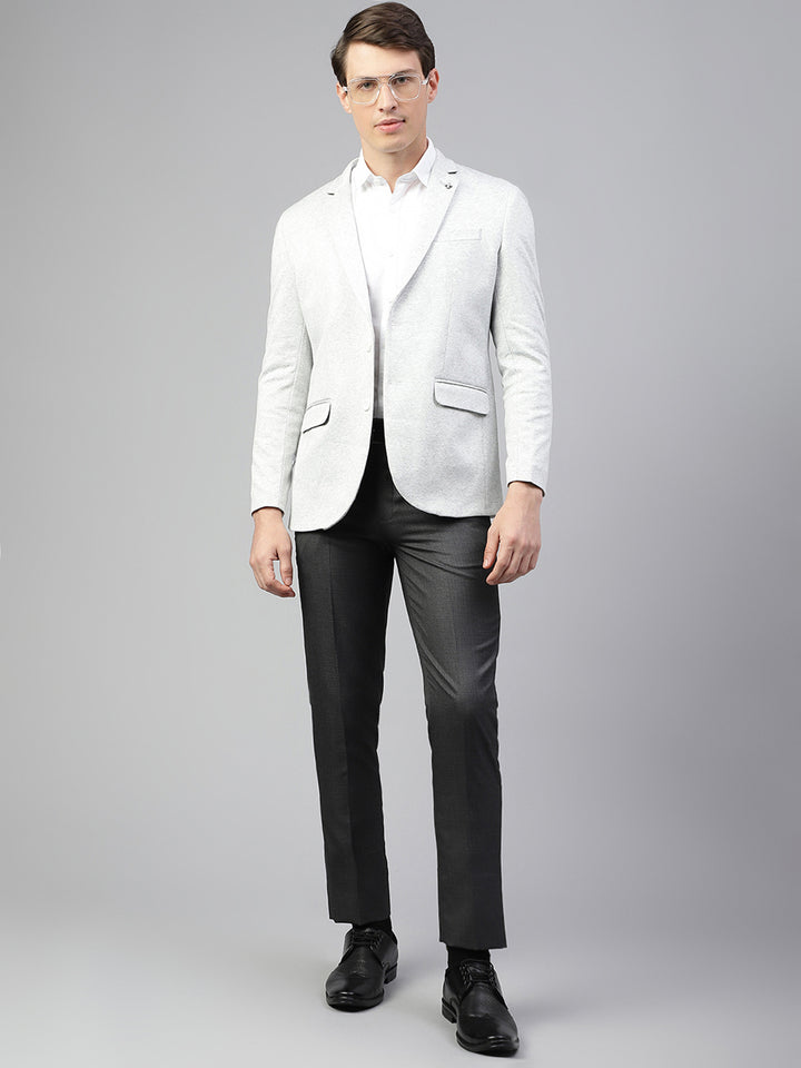 Men Light Grey Regular Fit Solid Notched Lapel Casual Blazer