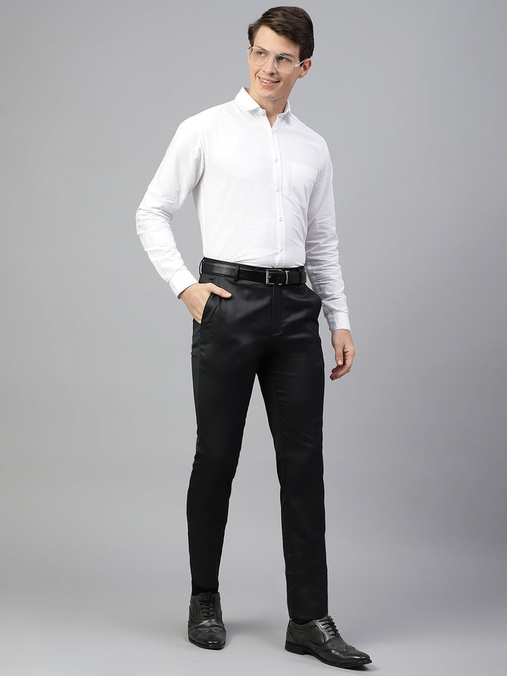 Men Black Regular Fit Solid Mid Rise Formal Trouser