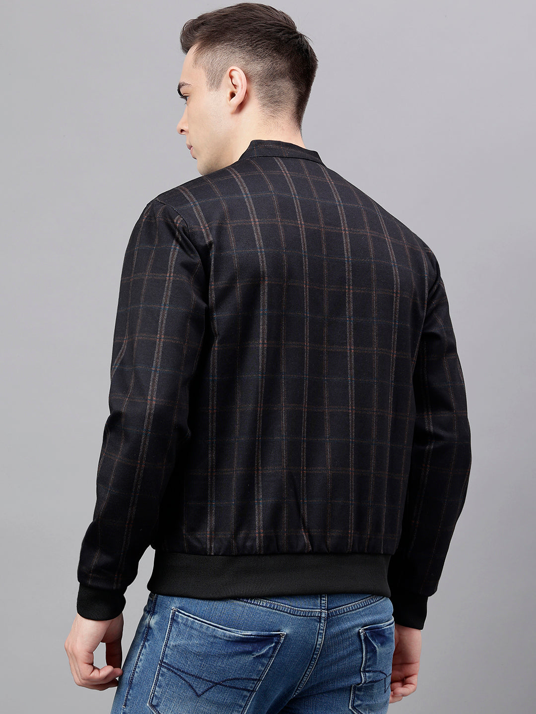 Men Coffee Standard Fit Checked Reversible Jacket