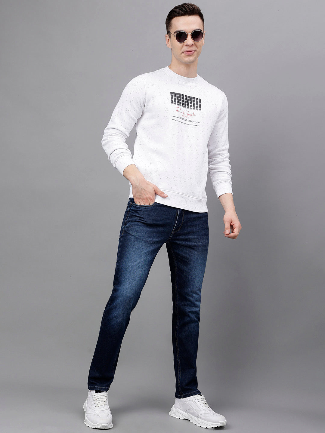 Men Oatmeal Standard Fit Printed Sweat Shirt