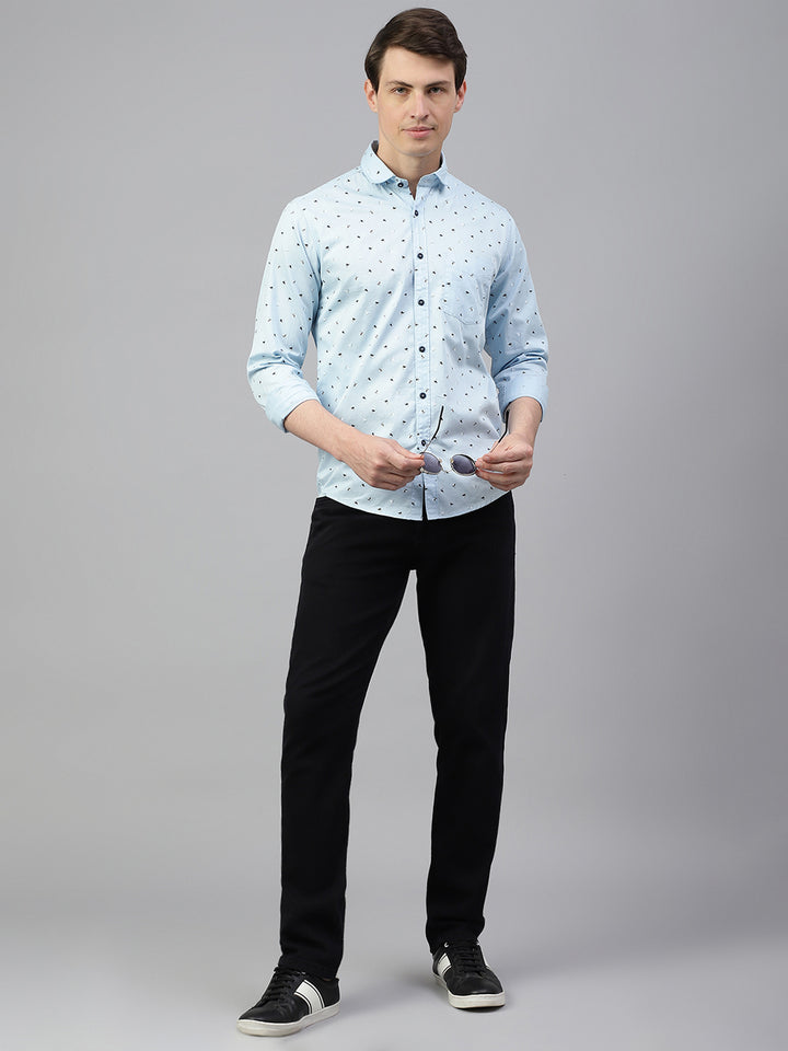 Men Sky Regular Fit Print Spread Collar Casual Shirt