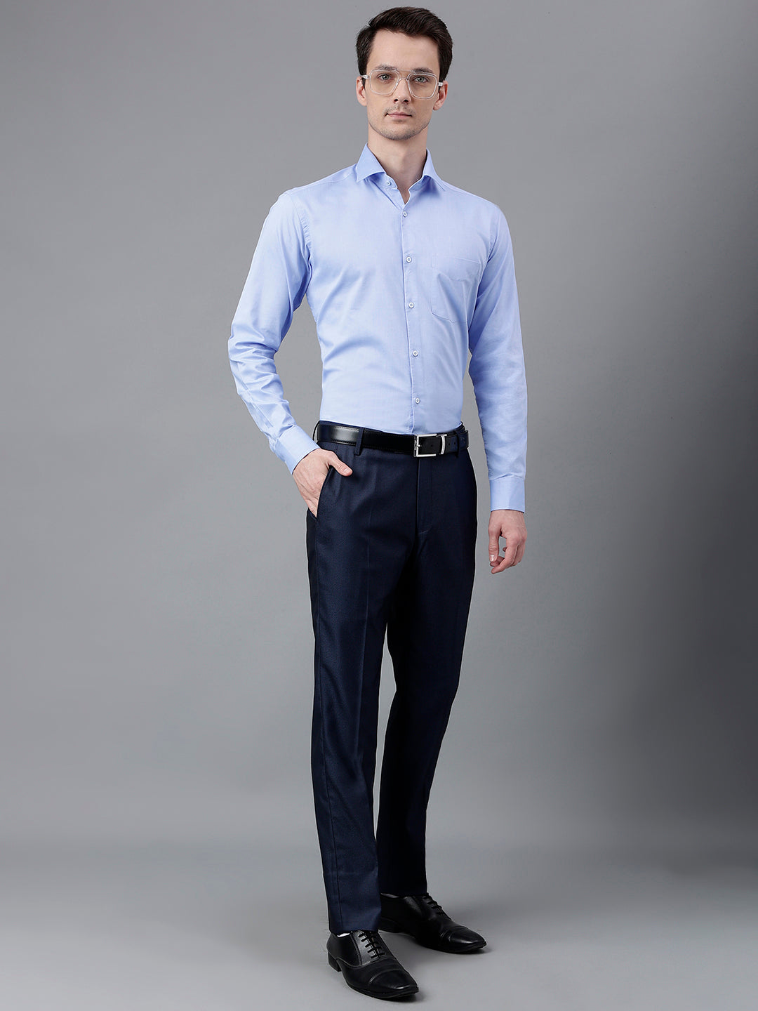 Men Sky Blue Standard Fit Solid Formal Shirt