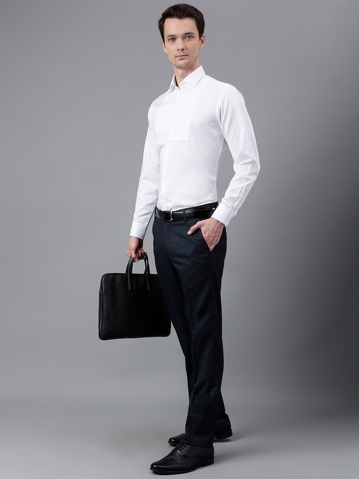 Men White Standard Fit Self Design Club Wear Shirt