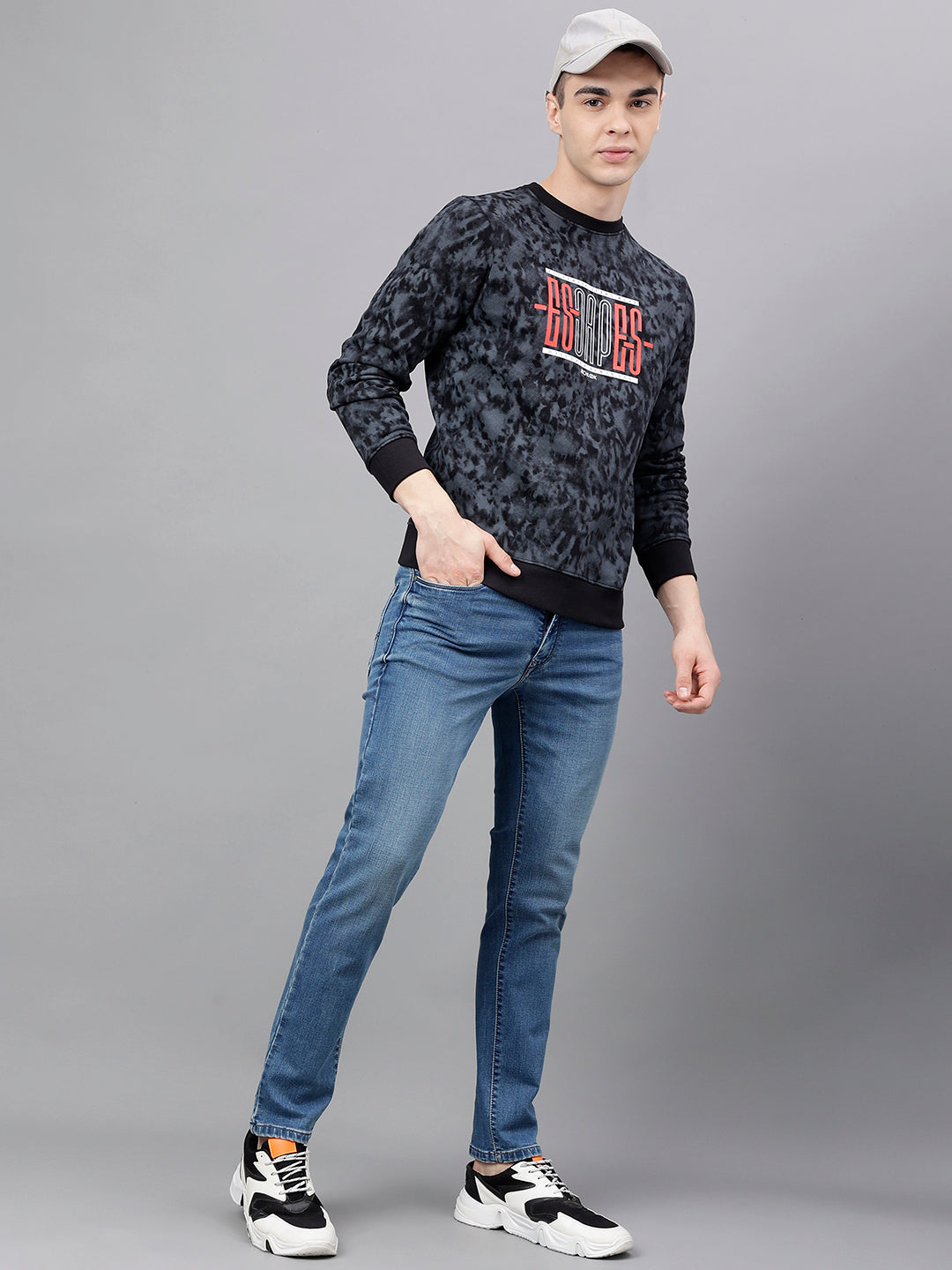 Men Black Standard Fit Printed Sweat Shirt