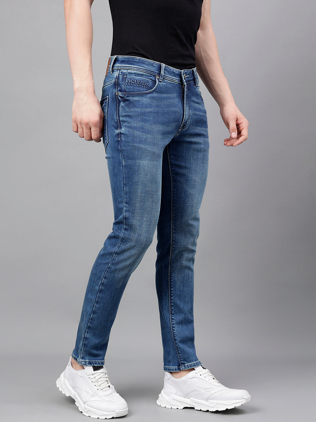 Men Mid Blue Slim Fit Washed Mid Rise Stretchable Jeans