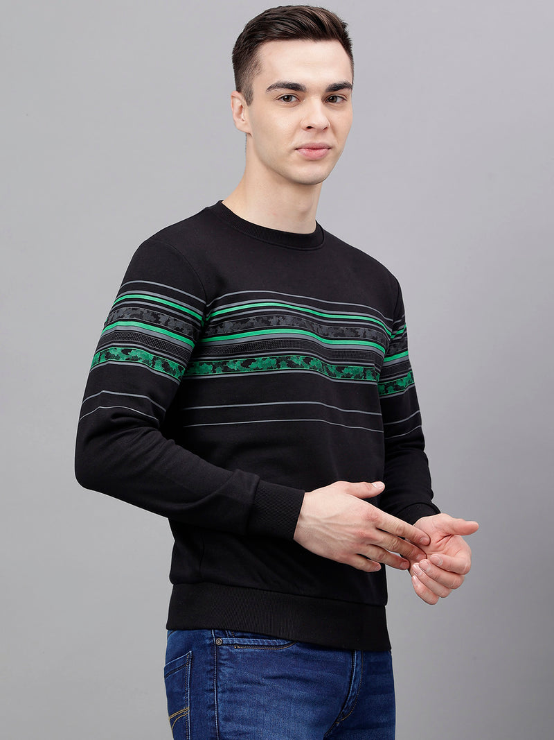 Men Black Standard Fit Striped Sweat Shirt