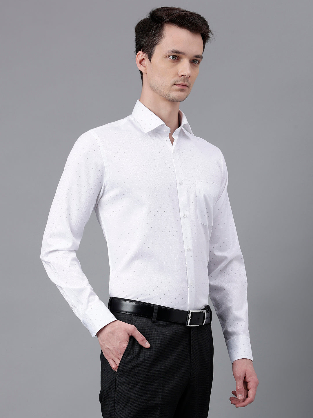 Men White Standard Fit Printed Club Wear Shirt