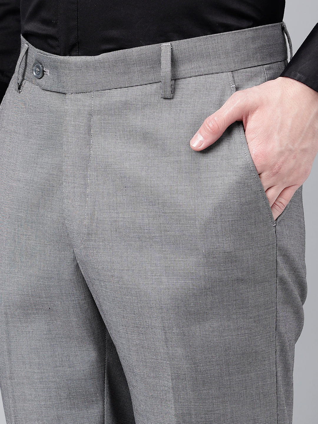 Men Dark Grey Standard Fit Mid Rise Solid Formal Trouser