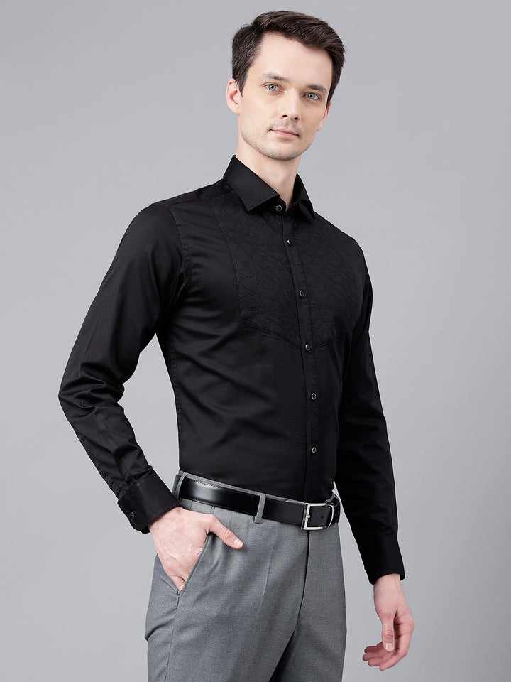 Men Black Standard Fit Self Design Club Wear Shirt