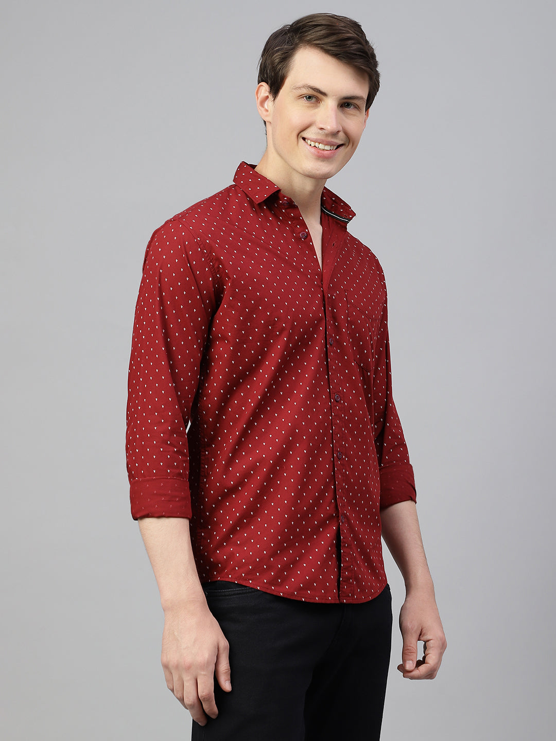 Men Maroon Regular Fit Print Spread Collar Casual Shirt