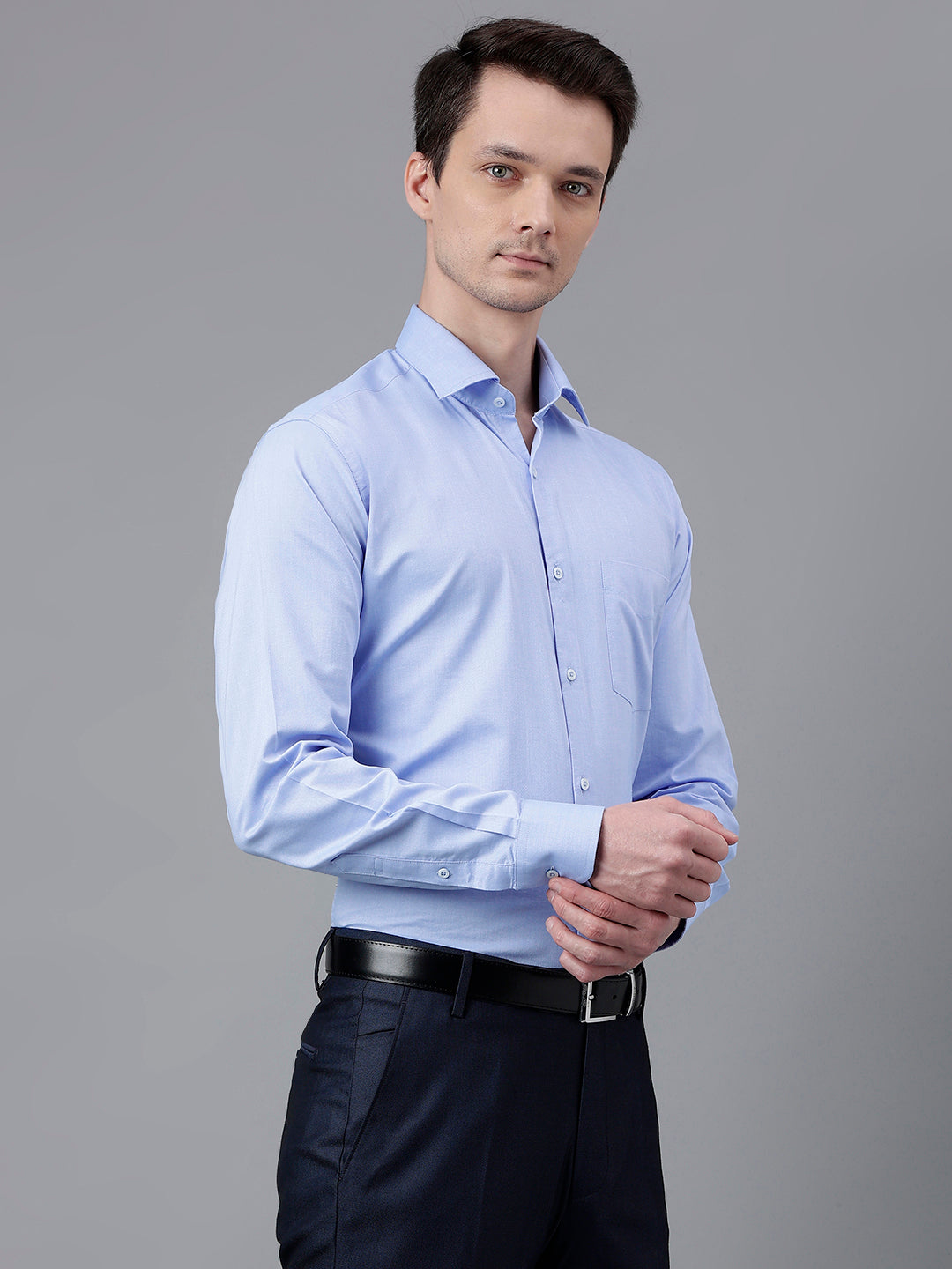 Men Sky Blue Standard Fit Solid Formal Shirt