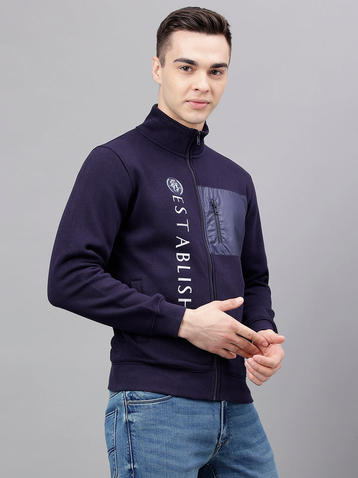 Men Navy Standard Fit Printed Sweat Shirt