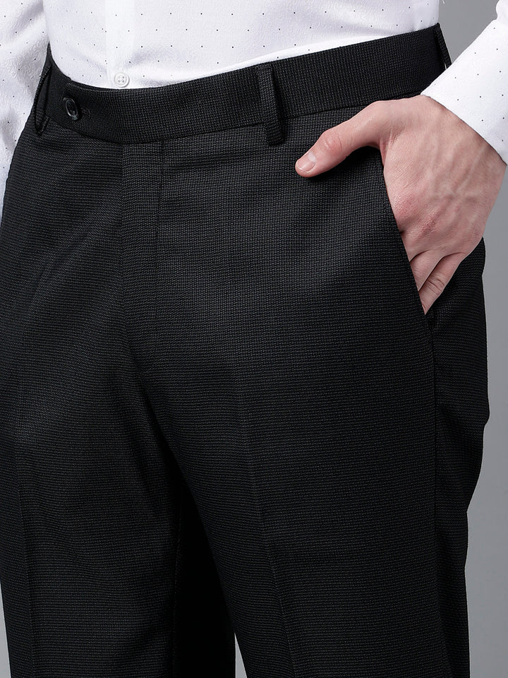 Men Black Standard Fit Mid Rise Solid Formal Trouser