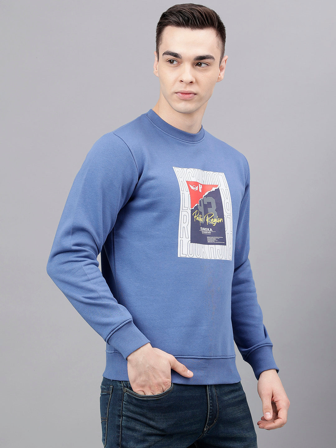 Men Denim Standard Fit Solid Sweat Shirt