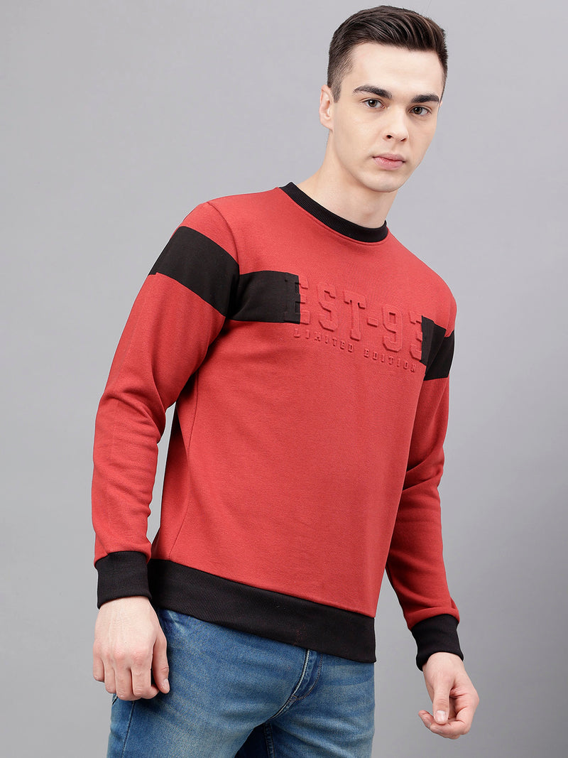 Men Rust Standard Fit Colourblocked Sweat Shirt