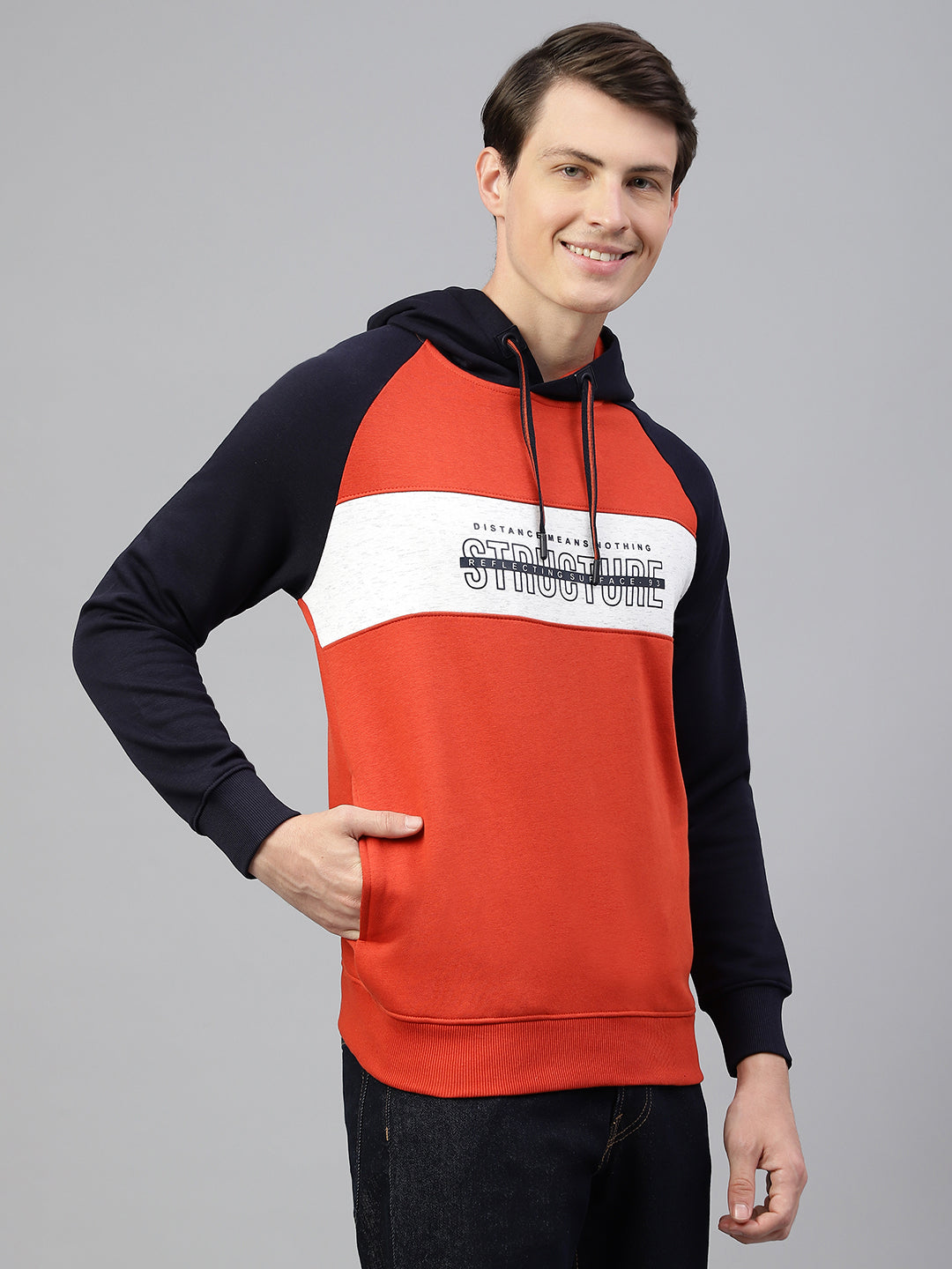 Men Rust Regular Fit Solid Hoodie Casual Sweat Shirt