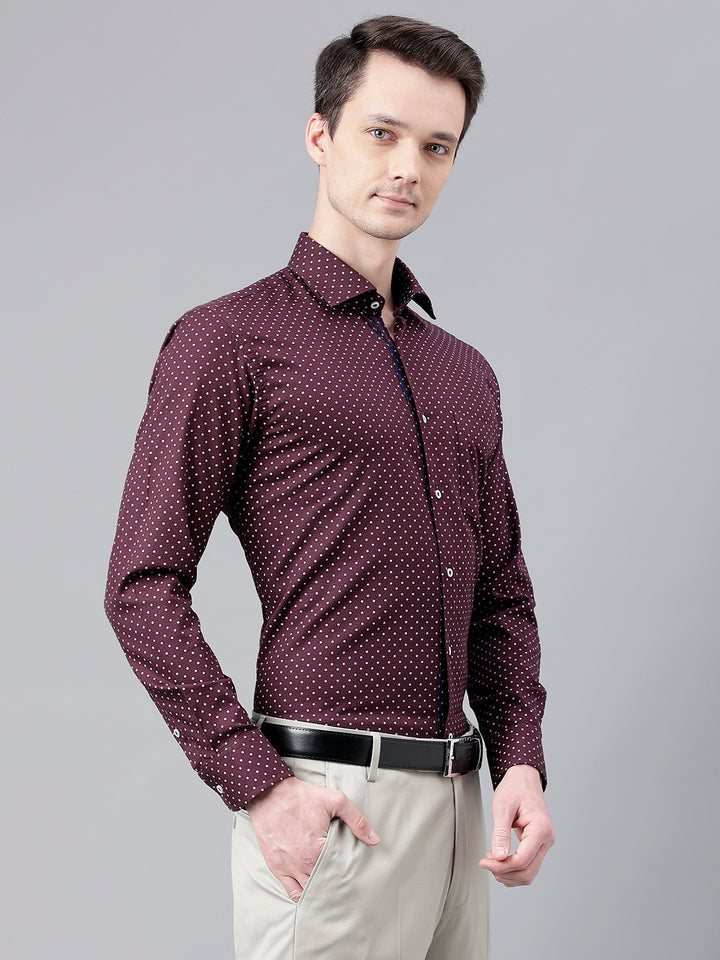 Men Wine Standard Fit Printed Club Wear Shirt