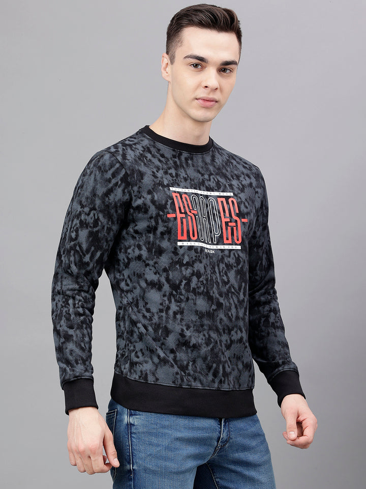 Men Black Standard Fit Printed Sweat Shirt