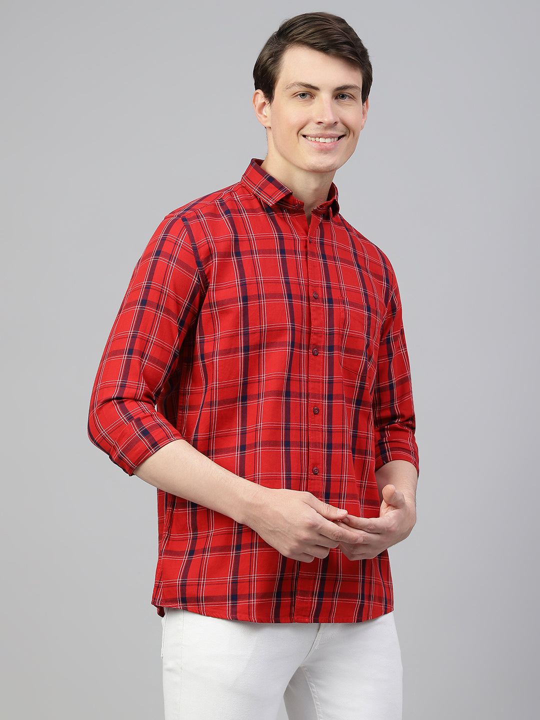 Men Red Regular Fit Checkered Spread Collar Casual Shirt