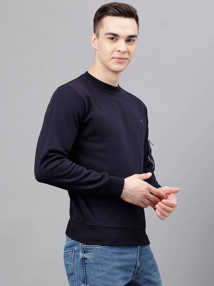 Men Navy Standard Fit Solid Sweat Shirt