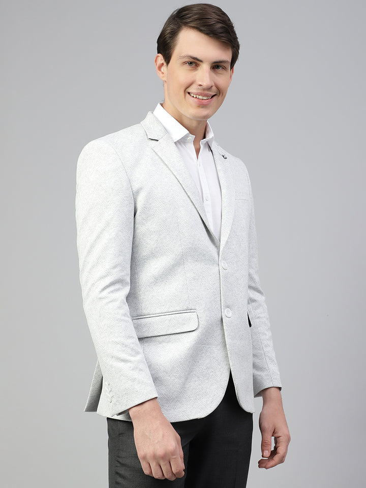 Men Light Grey Regular Fit Solid Notched Lapel Casual Blazer