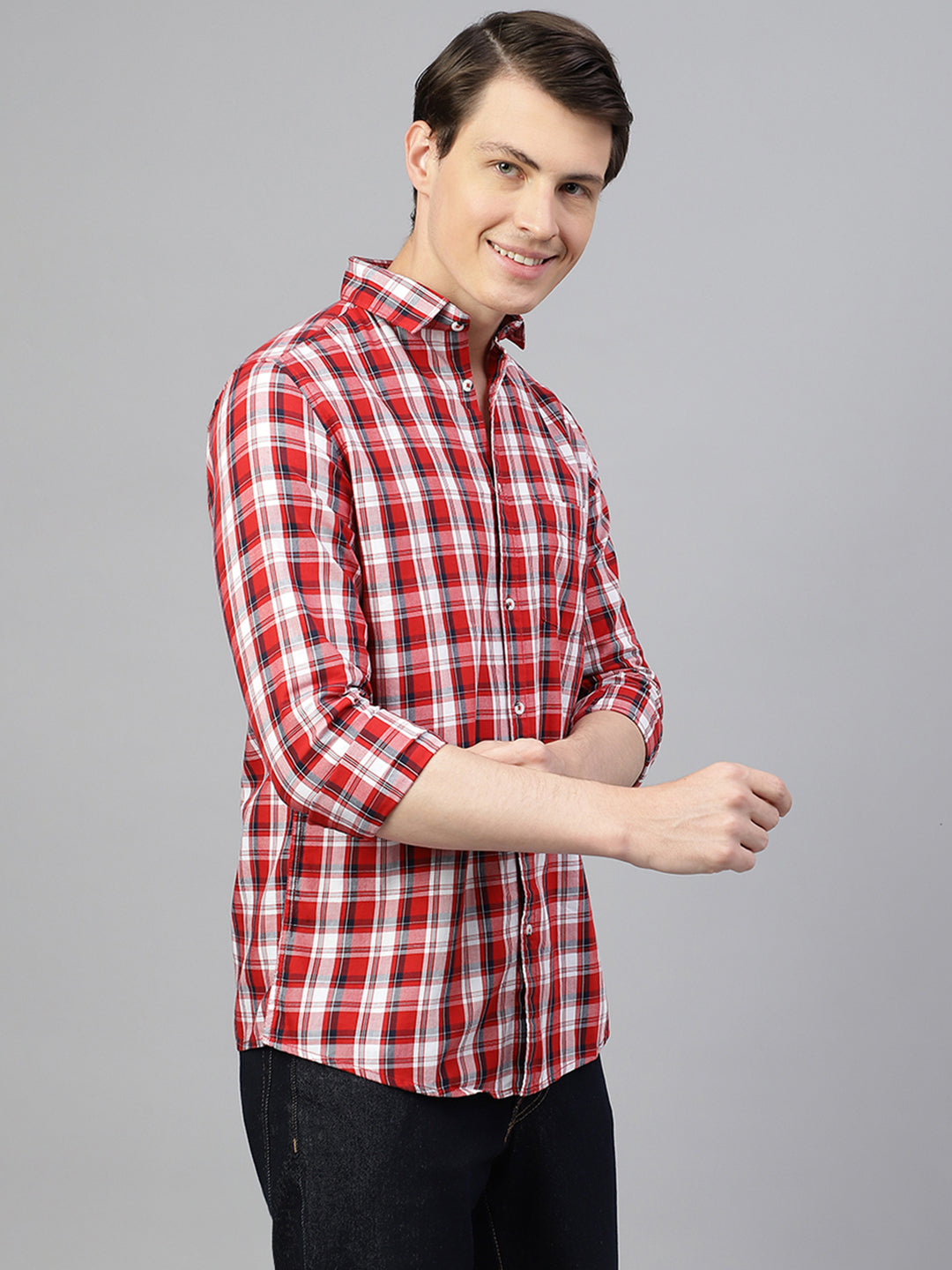 Men Red Regular Fit Checkered Spread Collar Casual Shirt