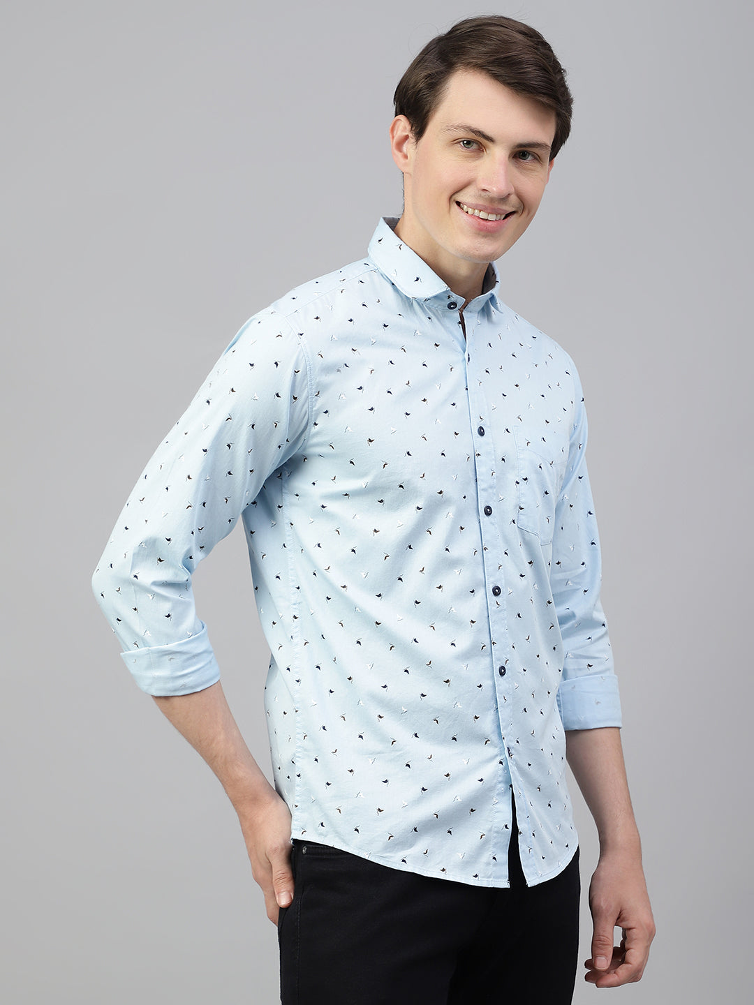 Men Sky Regular Fit Print Spread Collar Casual Shirt