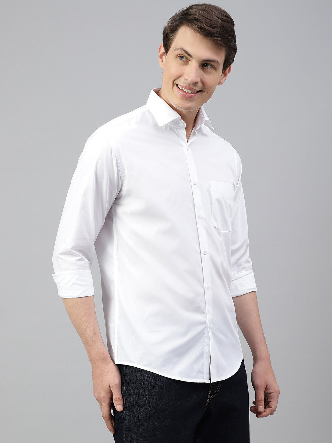 Men White Regular Fit Solid Spread Collar Formal Shirt