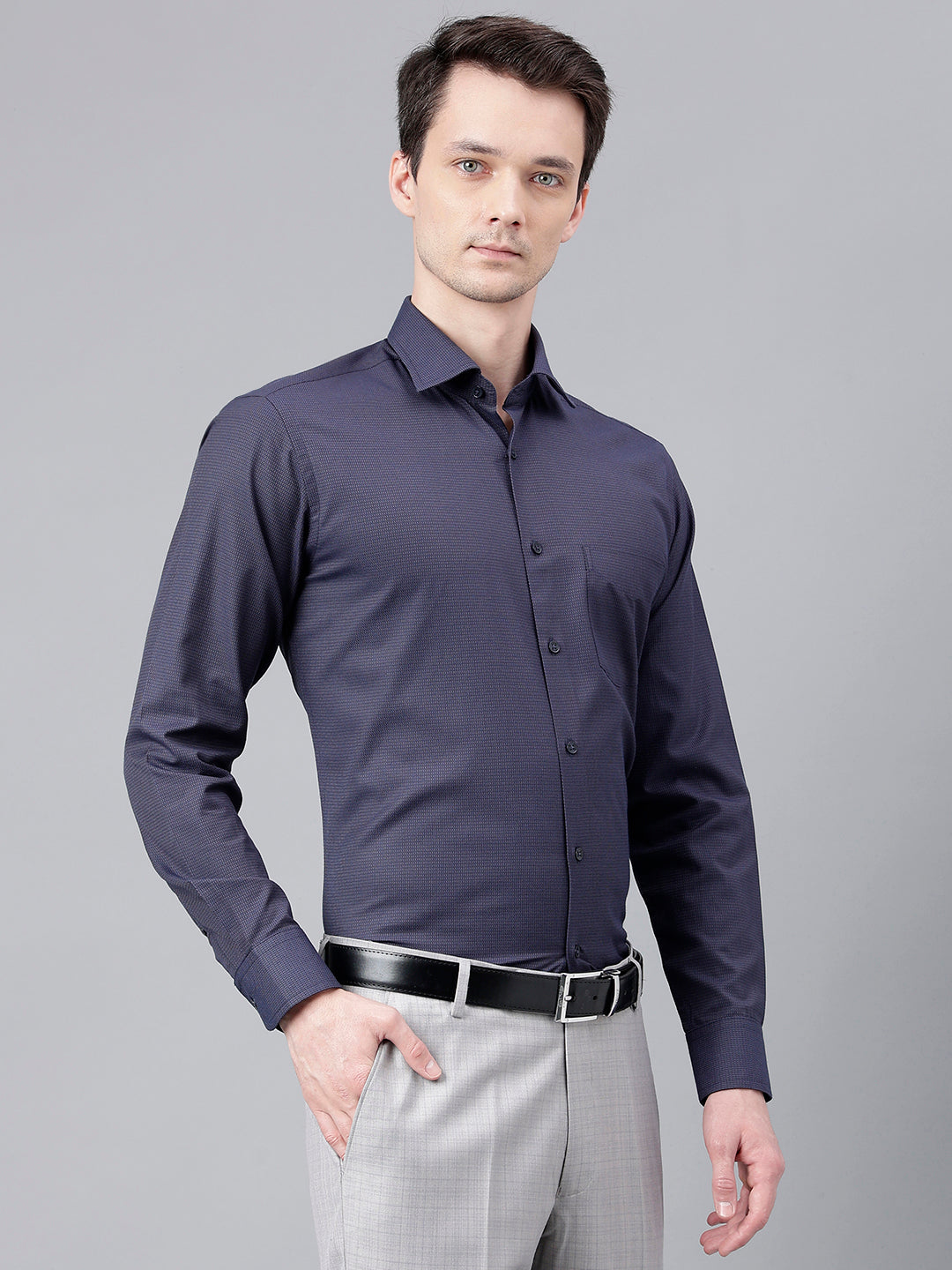 Men Blue Standard Fit Solid Formal Shirt