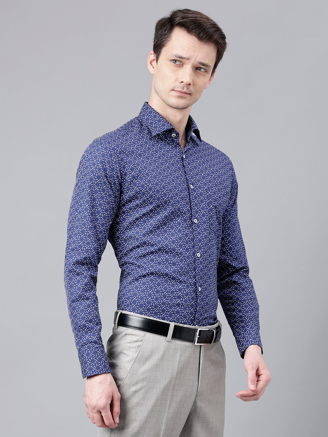 Men Navy Standard Fit Printed Club Wear Shirt