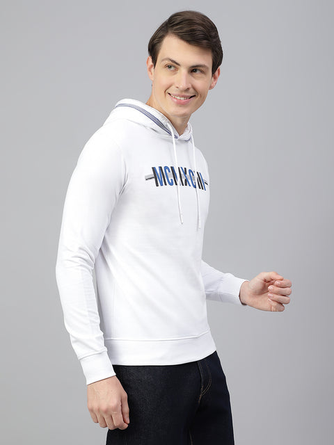 Men White Regular Fit Print Hoodie Casual Sweat Shirt