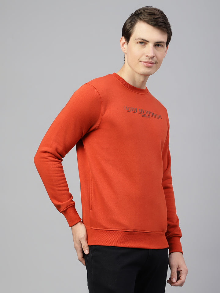 Men Rust Clay Regular Fit Solid Crew Neck Casual Sweat Shirt