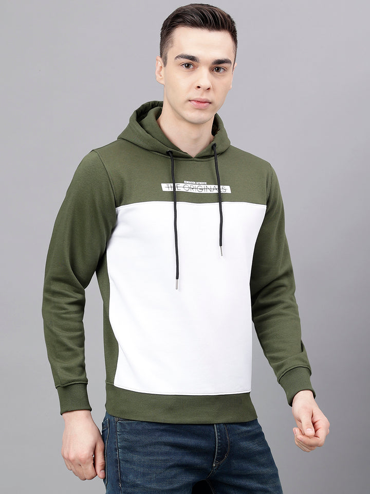 Men Olive Standard Fit Colourblocked Sweat Shirt