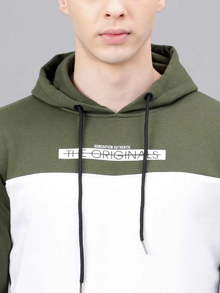 Men Olive Standard Fit Colourblocked Sweat Shirt