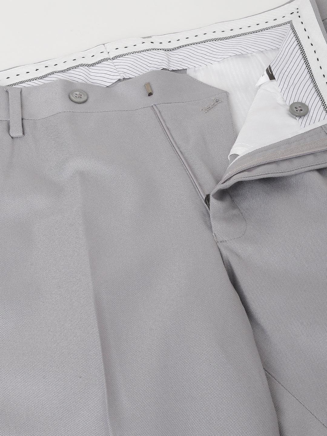 Men Light Grey Standard Fit Mid Rise Solid Formal Trouser