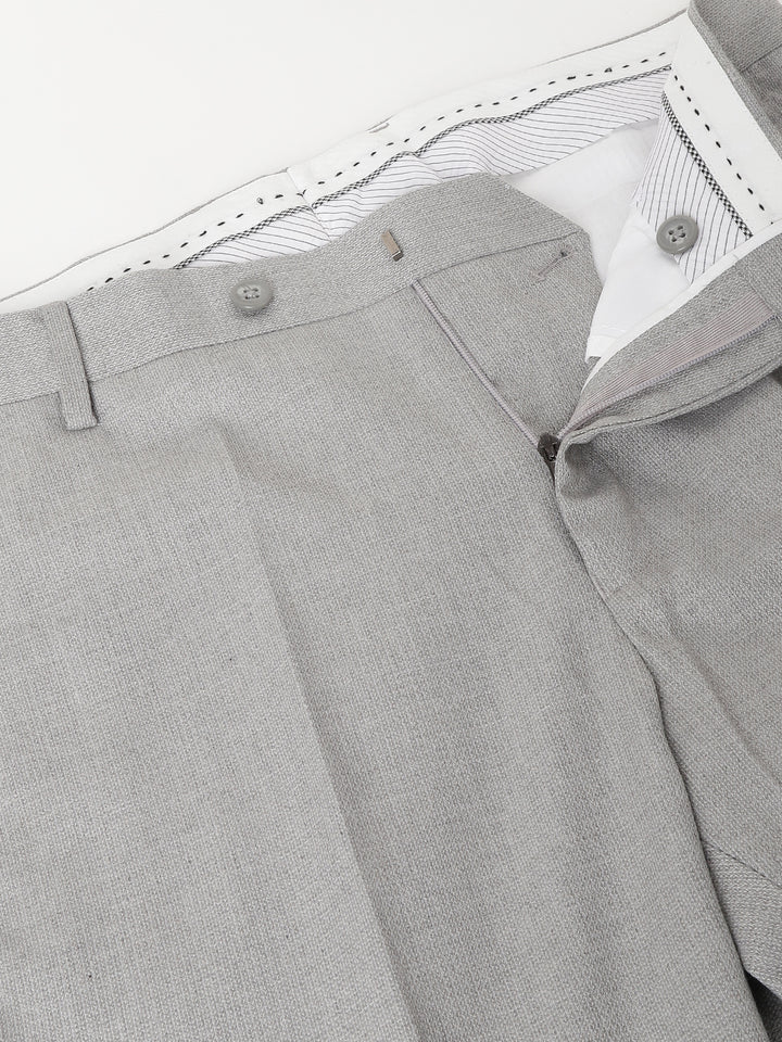 Men Light Grey Standard Fit Mid Rise Solid Formal Trouser