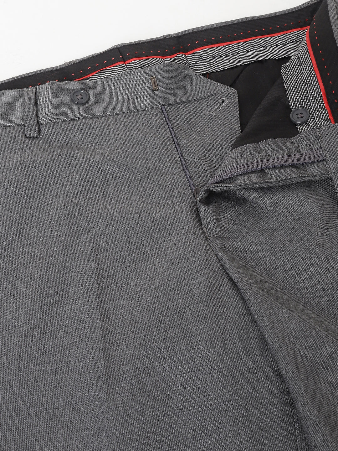 Men Grey Standard Fit Mid Rise Solid Formal Trouser