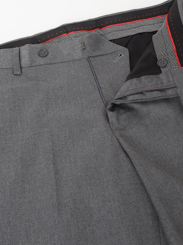 Men Grey Standard Fit Mid Rise Solid Formal Trouser