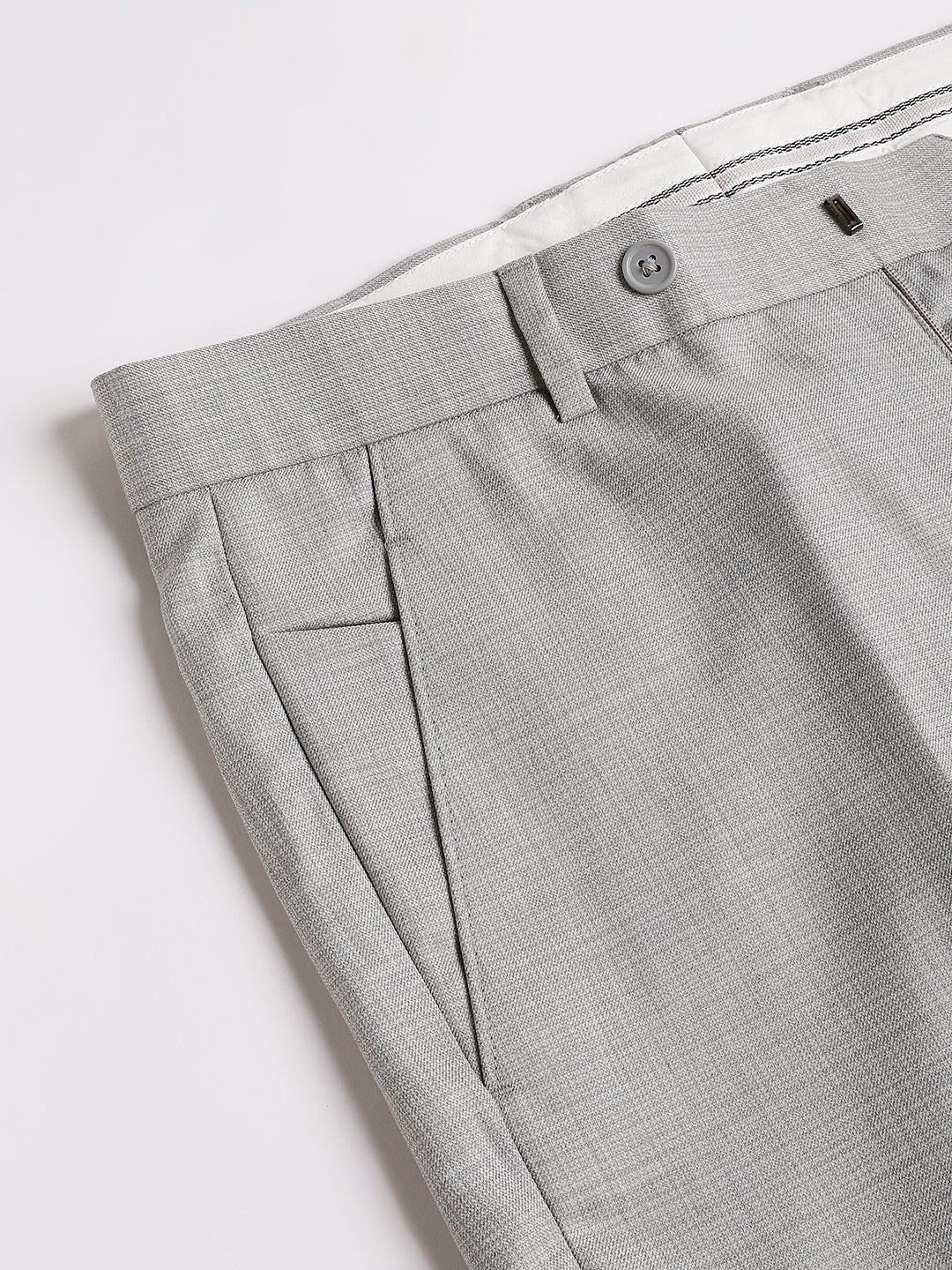 Men Light Grey Regular Fit Solid Mid Rise Formal Trouser