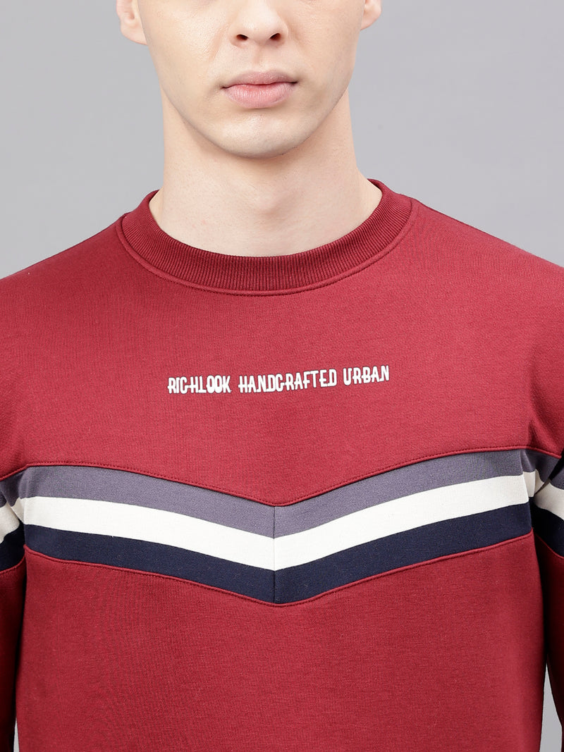 Men Maroon Standard Fit Colourblocked Sweat Shirt