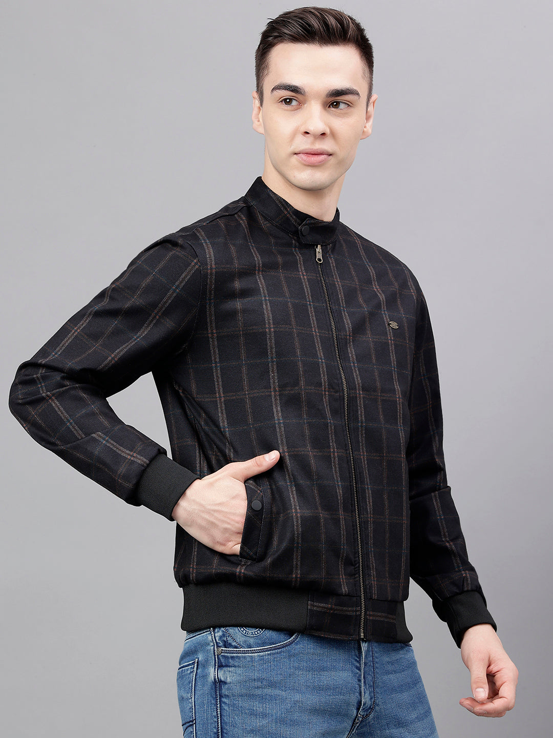 Men Coffee Standard Fit Checked Reversible Jacket