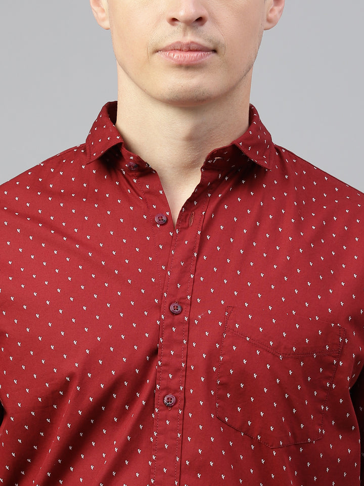 Men Maroon Regular Fit Print Spread Collar Casual Shirt