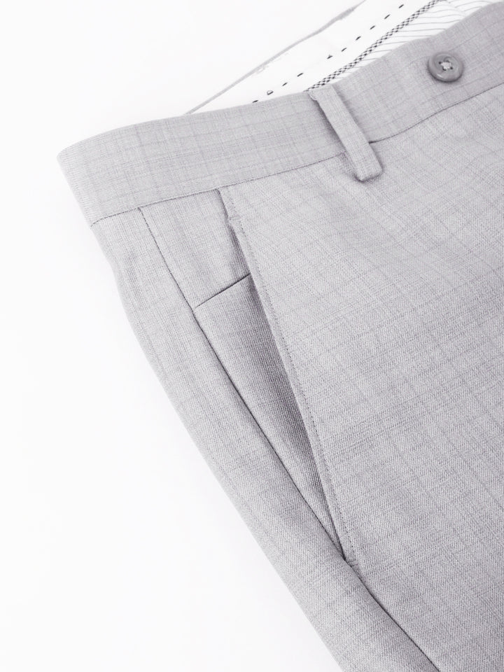 Men Light Grey Standard Fit Mid Rise Checked Formal Trouser