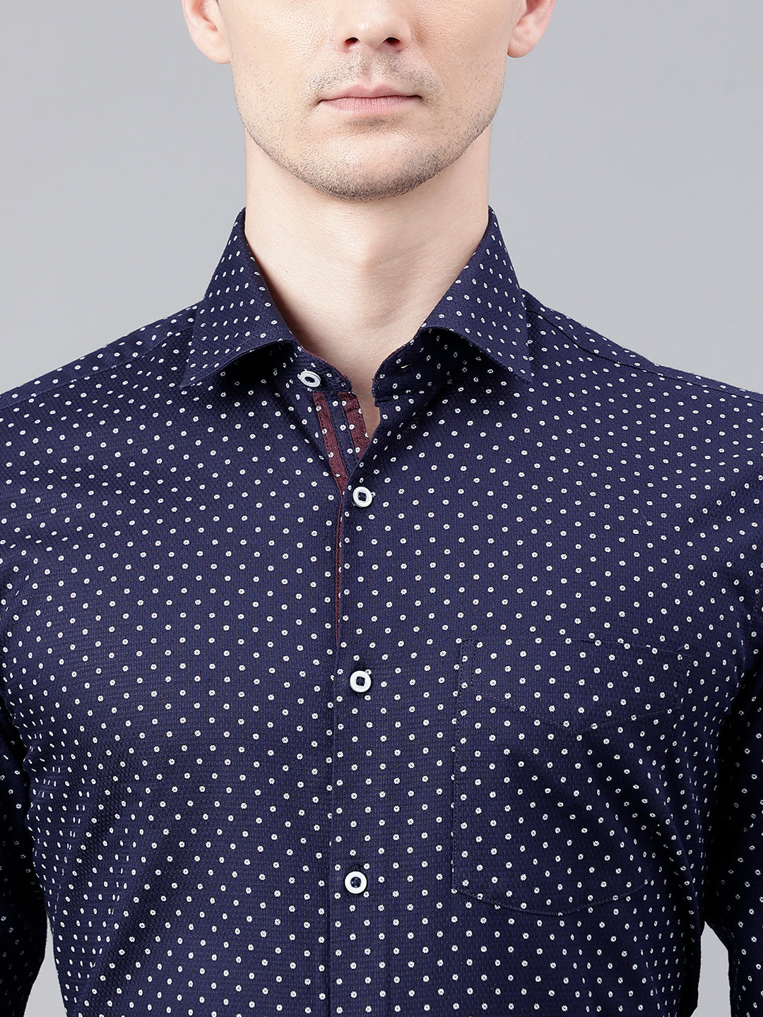 Men Navy Standard Fit Printed Club Wear Shirt