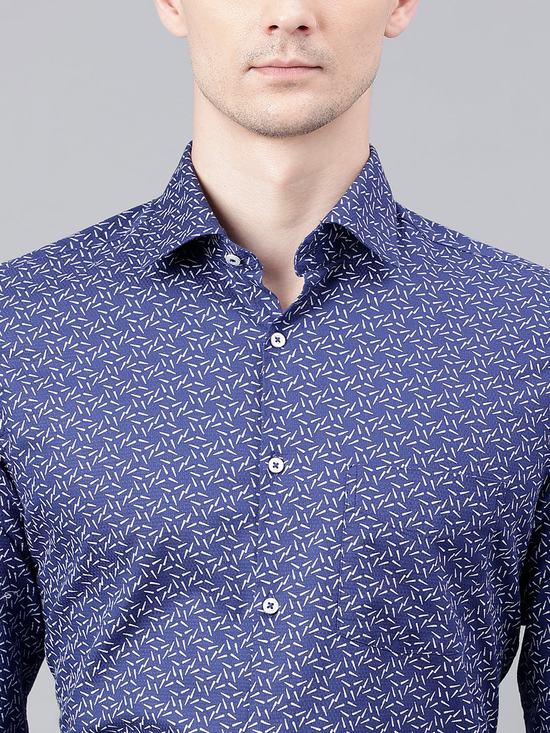 Men Navy Standard Fit Printed Club Wear Shirt