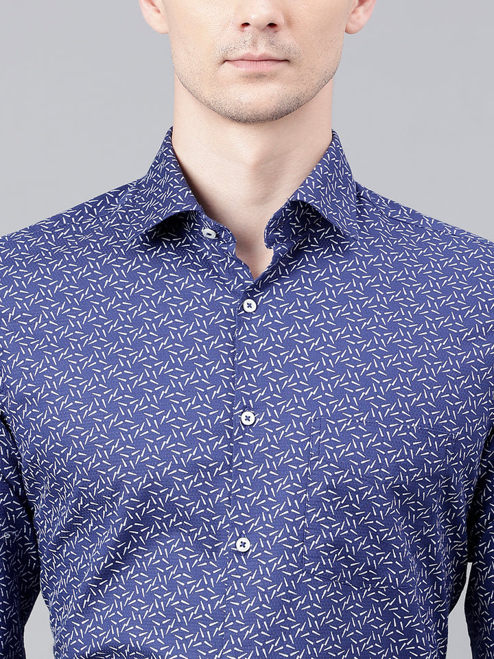 Men Navy Standard Fit Printed Club Wear Shirt