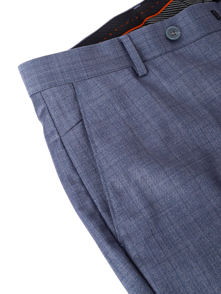 Men Blue Standard Fit Mid Rise Checked Formal Trouser